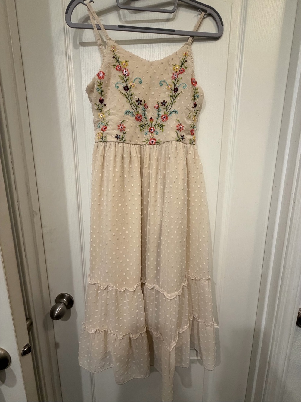 Pink and Violet Cream Floral  Swiss Dot Tiered Maxi Dress Cottagecore XS/S